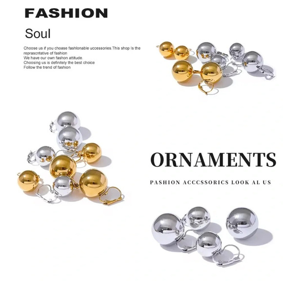 Vintage Retro Gold Ball 18K Gold Stainless Steel Waterproof Large Earrinngs - Picture 14 of 17